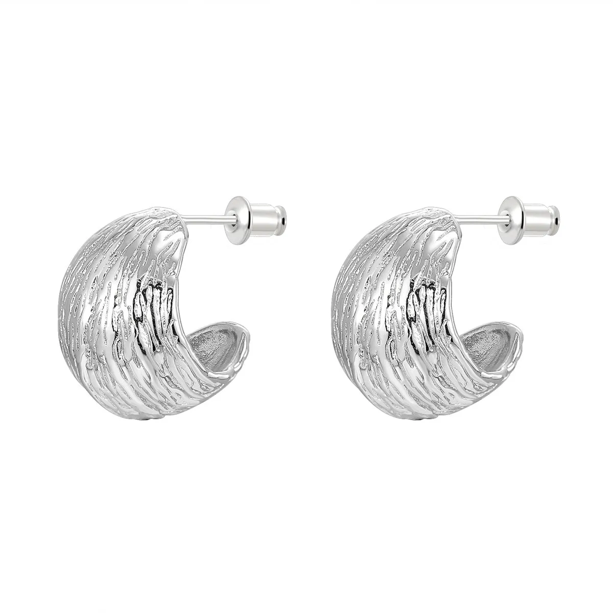 Silver-Plated C-Shape Huggie Earrings