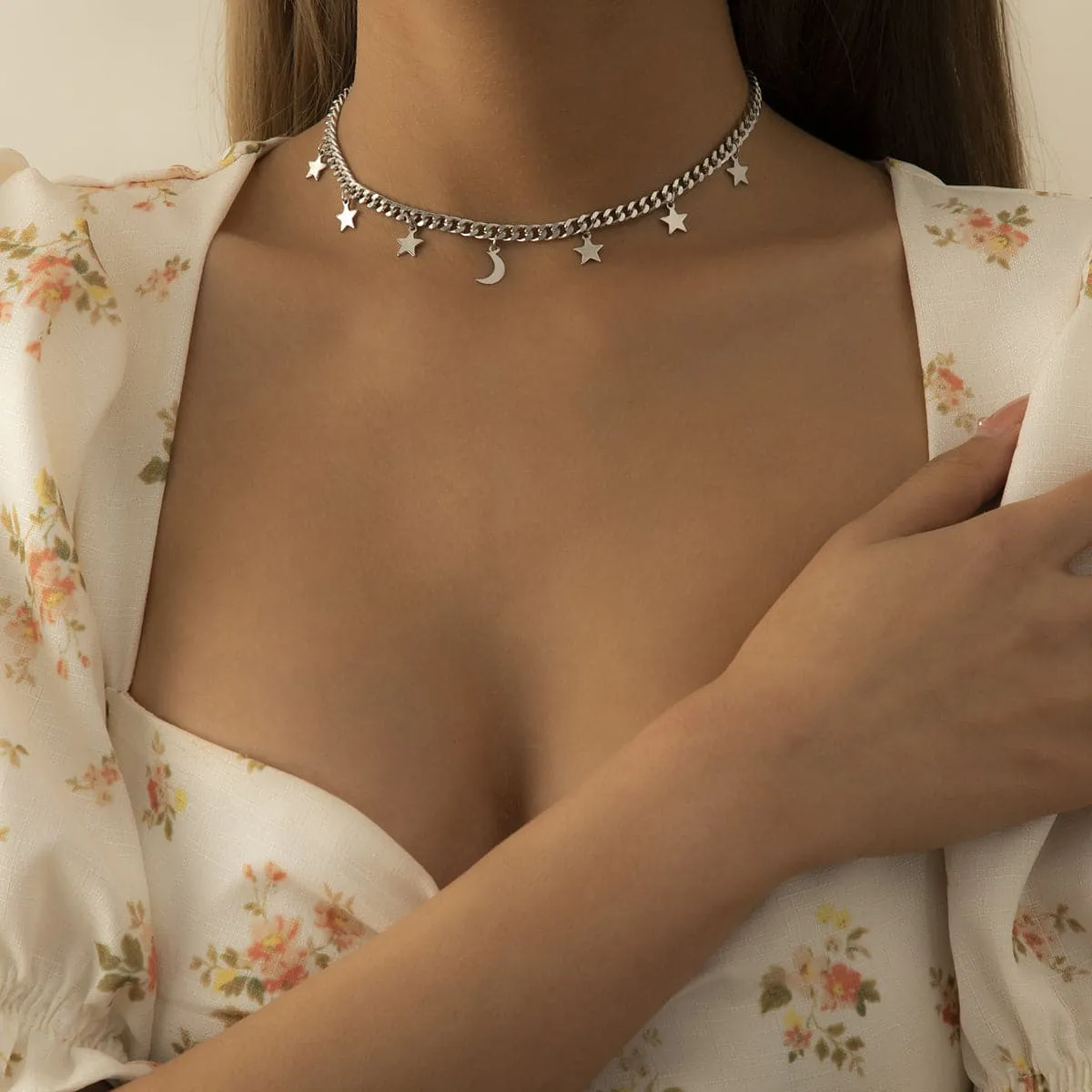 Silver-Plated Celestial Station Choker Necklace
