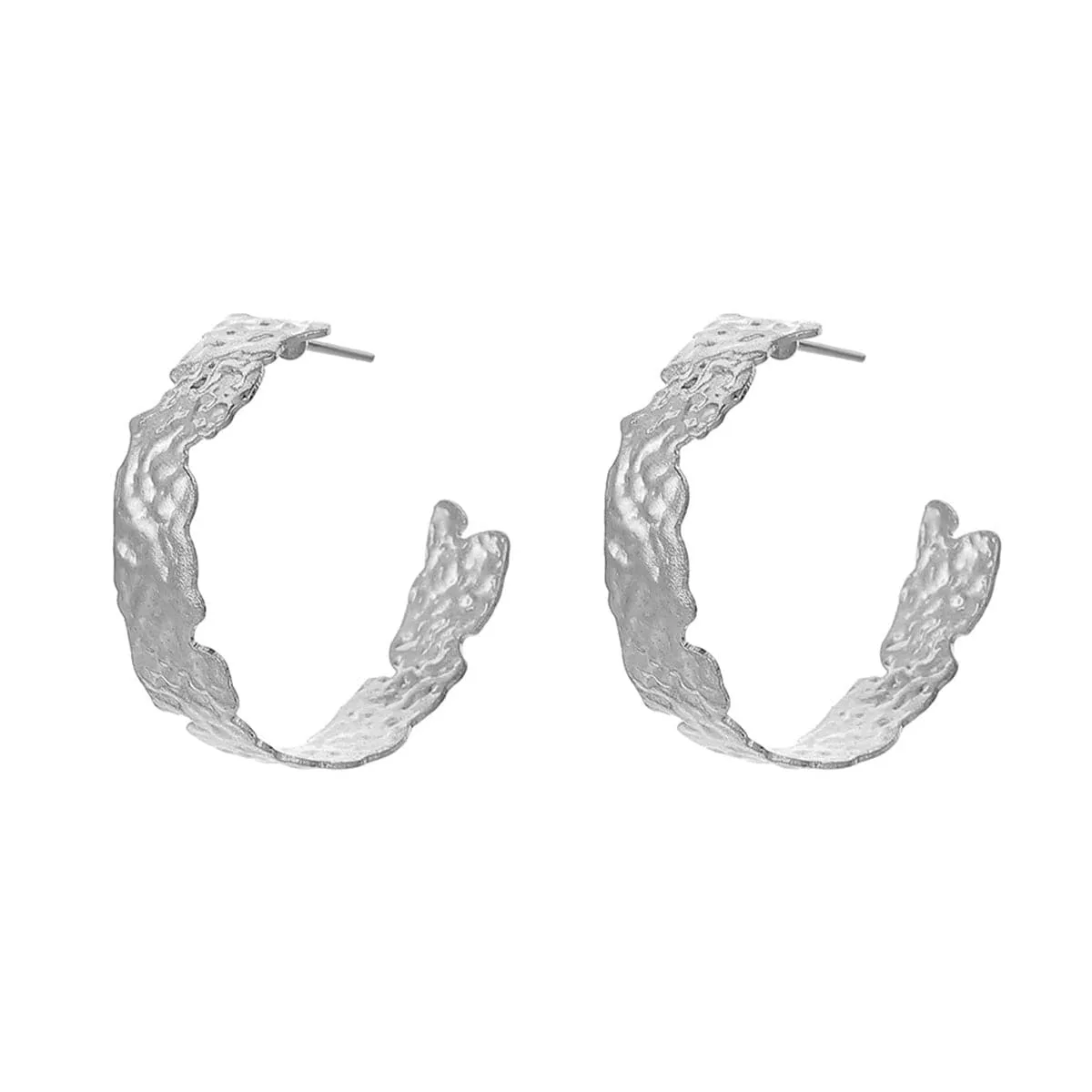 Silver-Plated Hammered Hoop Earrings