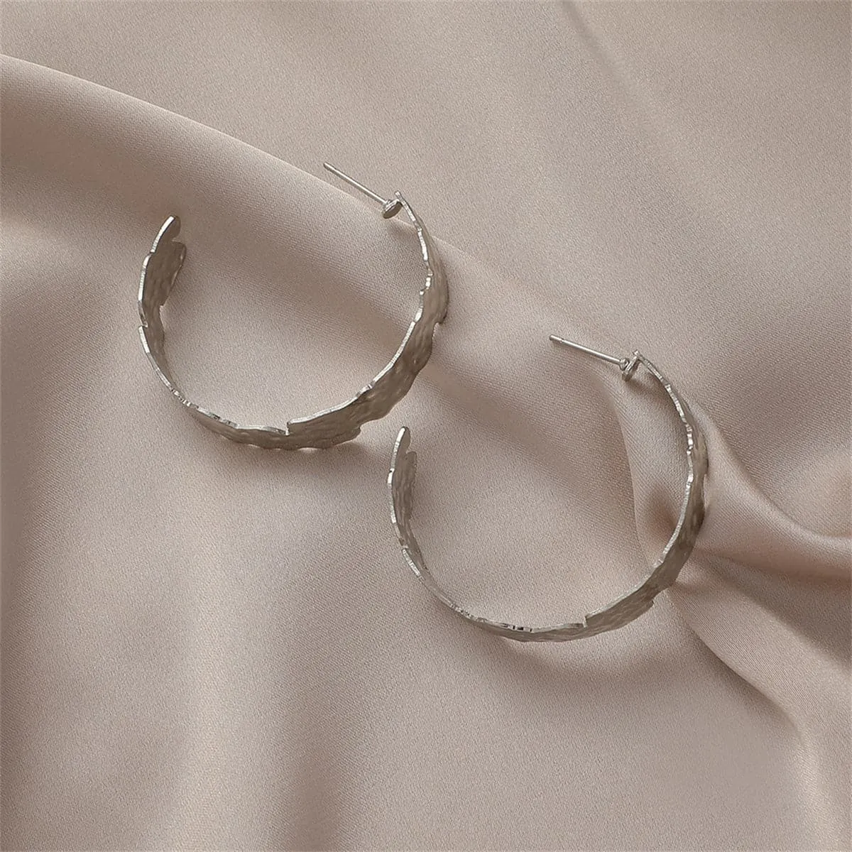 Silver-Plated Hammered Hoop Earrings