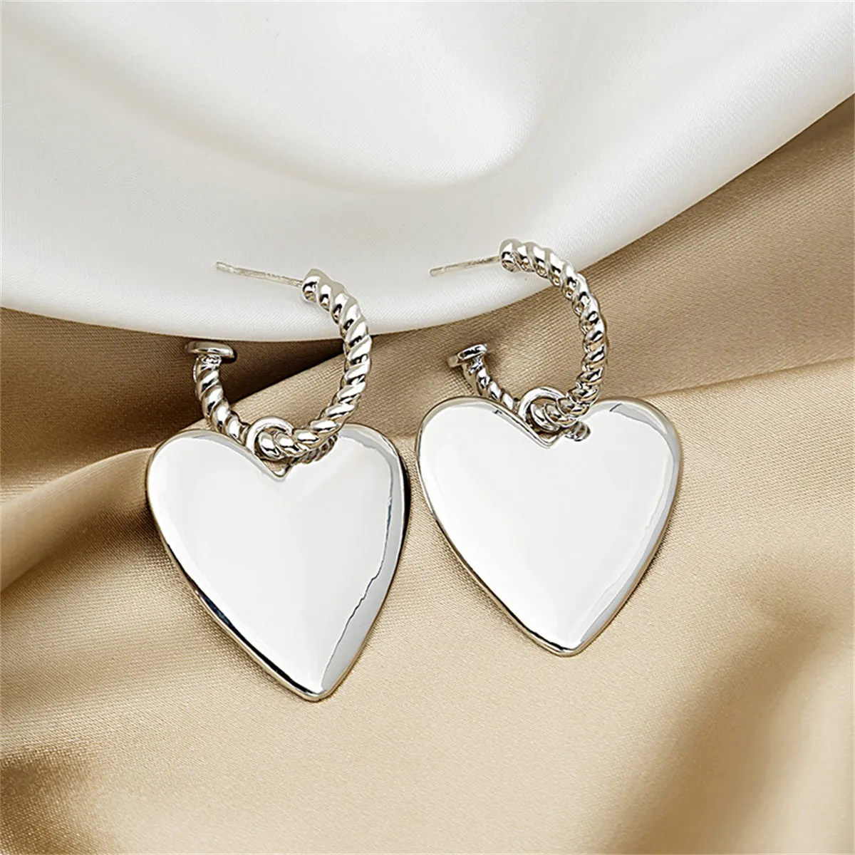 Silver-Plated Heart Huggie Earrings
