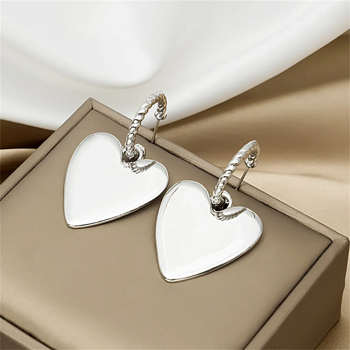 Silver-Plated Heart Huggie Earrings