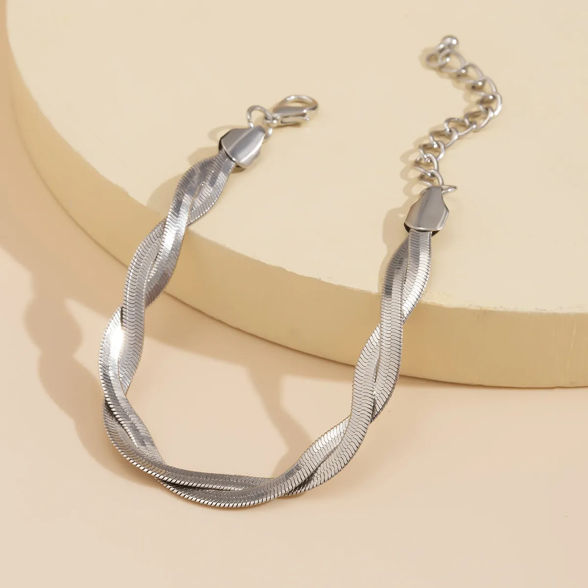 Silver-Plated Herringbone Chain Bracelet