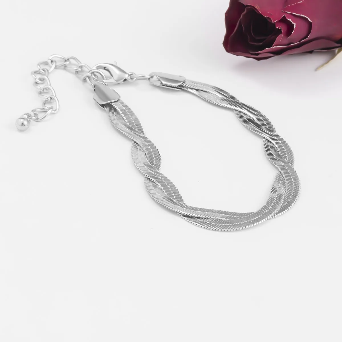 Silver-Plated Herringbone Chain Bracelet