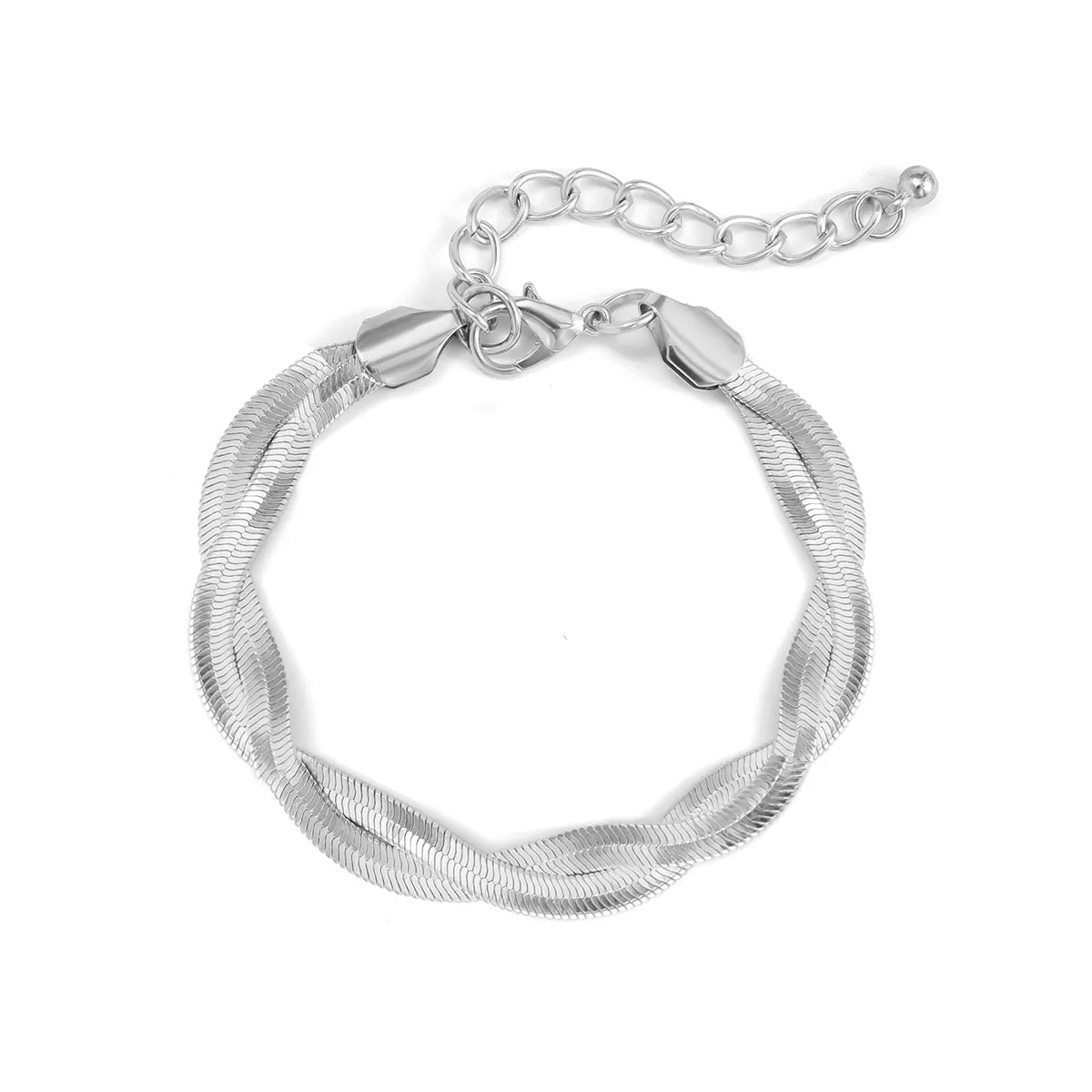 Silver-Plated Herringbone Chain Bracelet