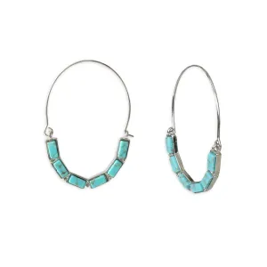 Silver Turquoise Sky Teardrop Stone Hoop Earring #GFE5823(NA17)