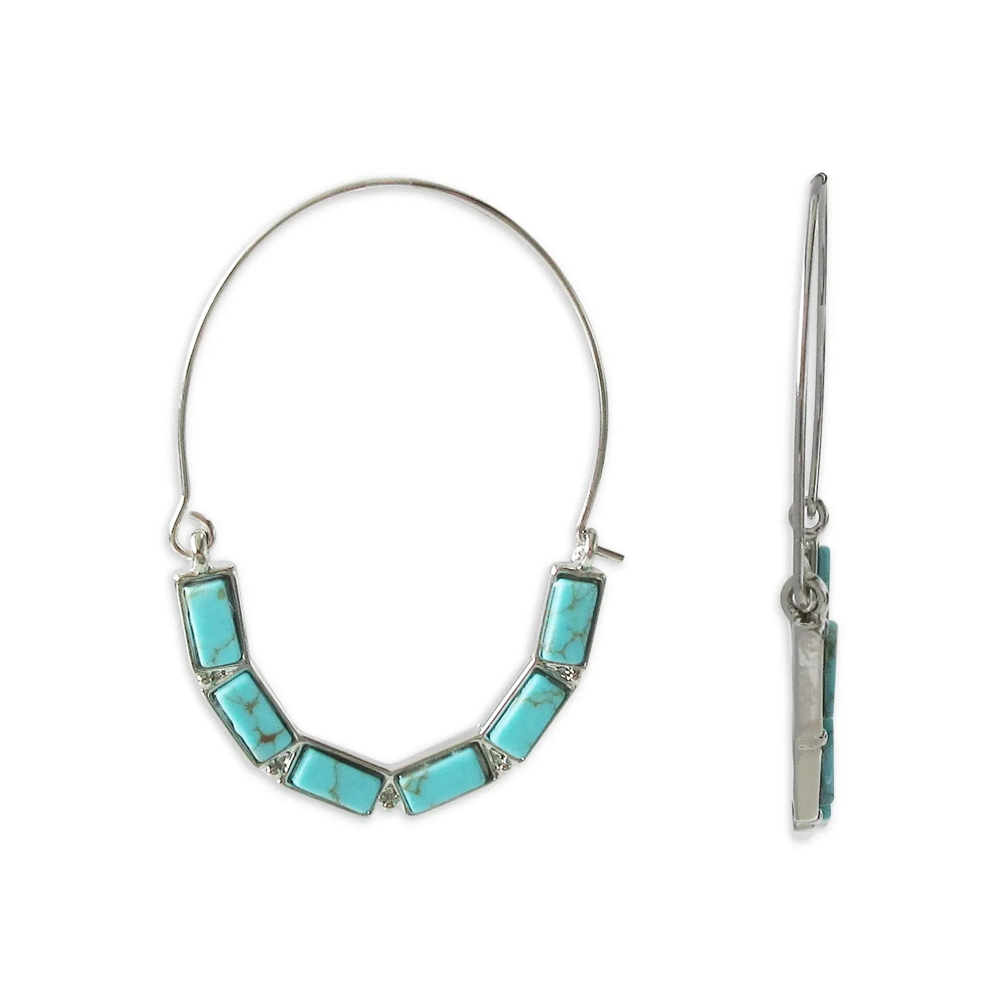 Silver Turquoise Sky Teardrop Stone Hoop Earring #GFE5823(NA17)