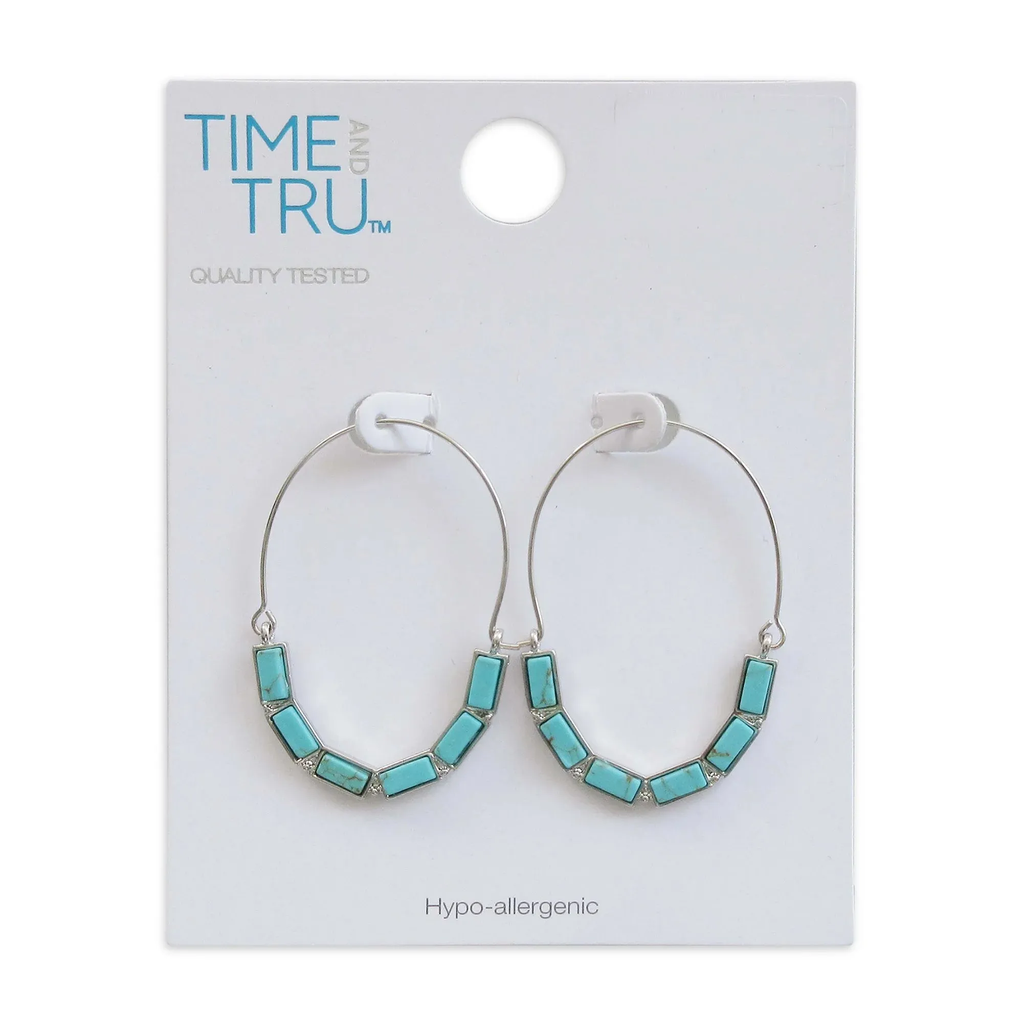 Silver Turquoise Sky Teardrop Stone Hoop Earring #GFE5823(NA17)
