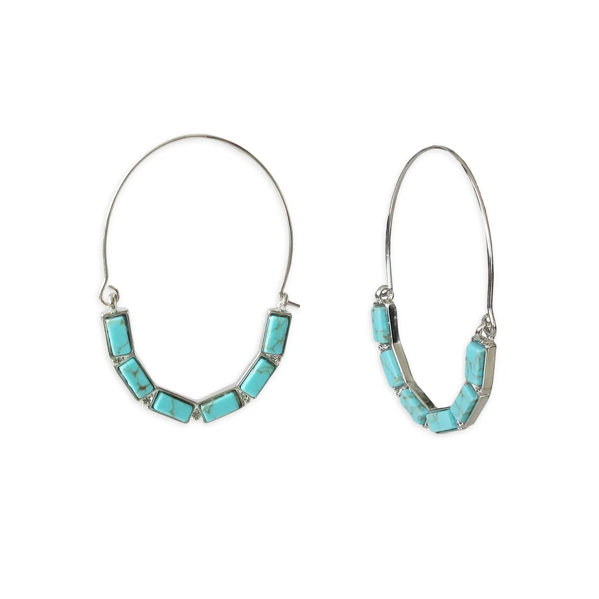 Silver Turquoise Sky Teardrop Stone Hoop Earring #GFE5823(NA17)