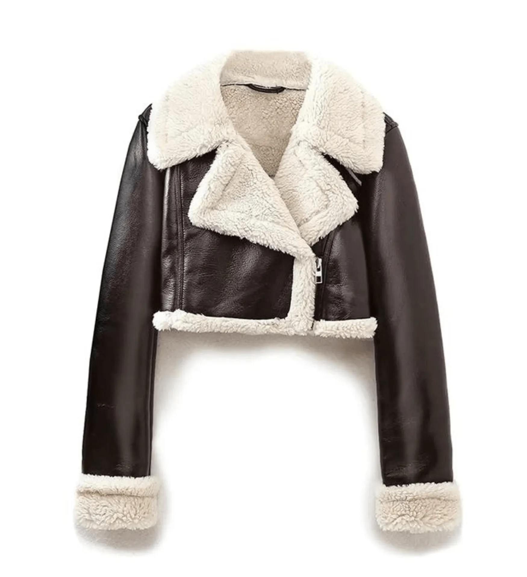 Sleek Women's Curved Shearling Leather Coat