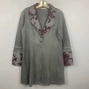Soft Surroundings Jacket Blazer Gray Purple Floral Embroidery Grandeur Size PS