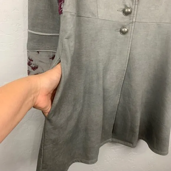 Soft Surroundings Jacket Blazer Gray Purple Floral Embroidery Grandeur Size PS