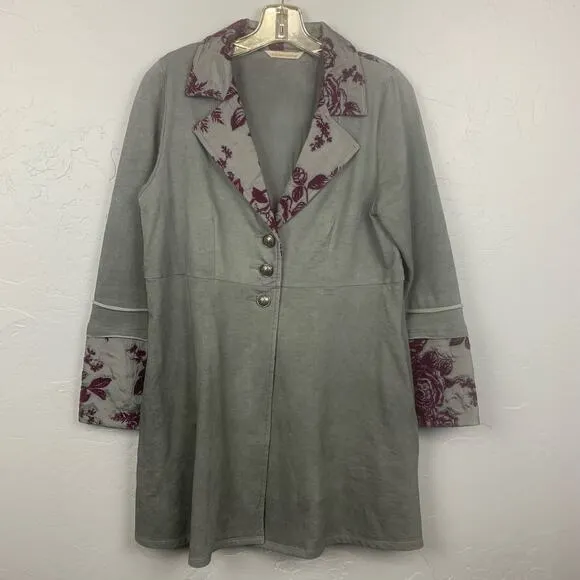 Soft Surroundings Jacket Blazer Gray Purple Floral Embroidery Grandeur Size PS