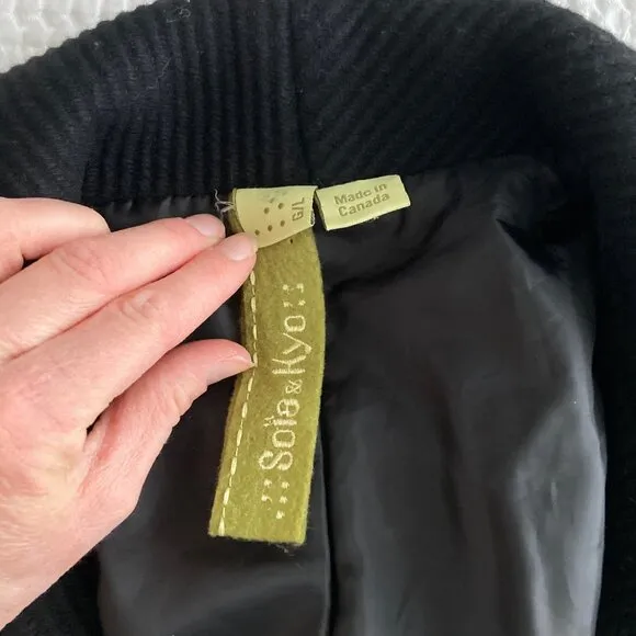 Soia &amp; Kyo Coat Wool Black Textured Belted Women's Size Large