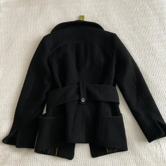 Soia &amp; Kyo Coat Wool Black Textured Belted Women's Size Large