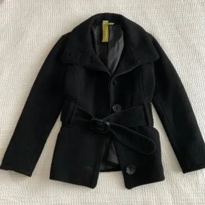 Soia &amp; Kyo Coat Wool Black Textured Belted Women's Size Large