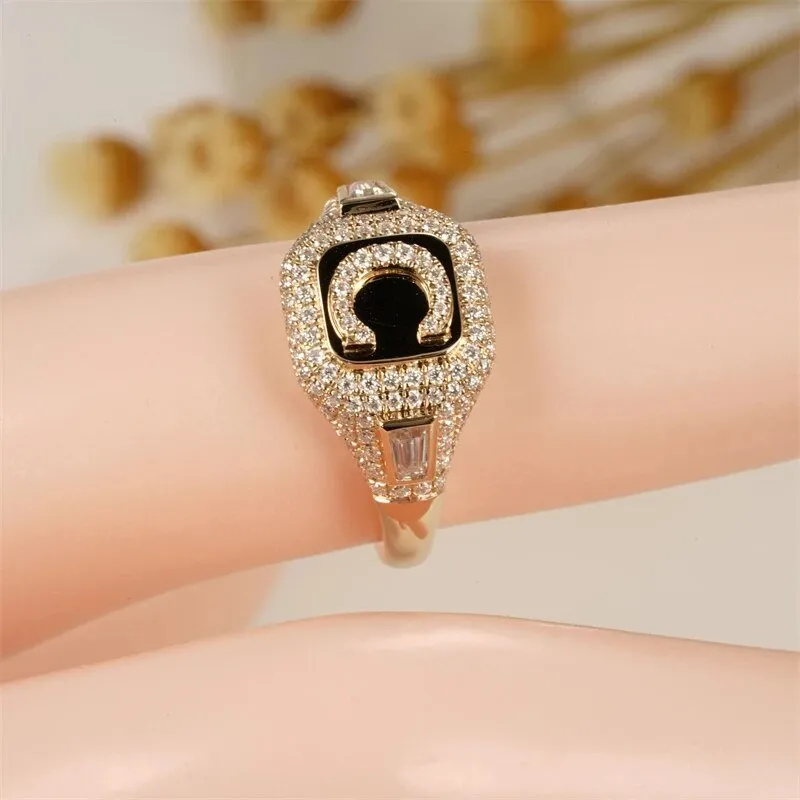 Solid 14k Yellow Gold C Letter Diamond Women's Engagement Ring