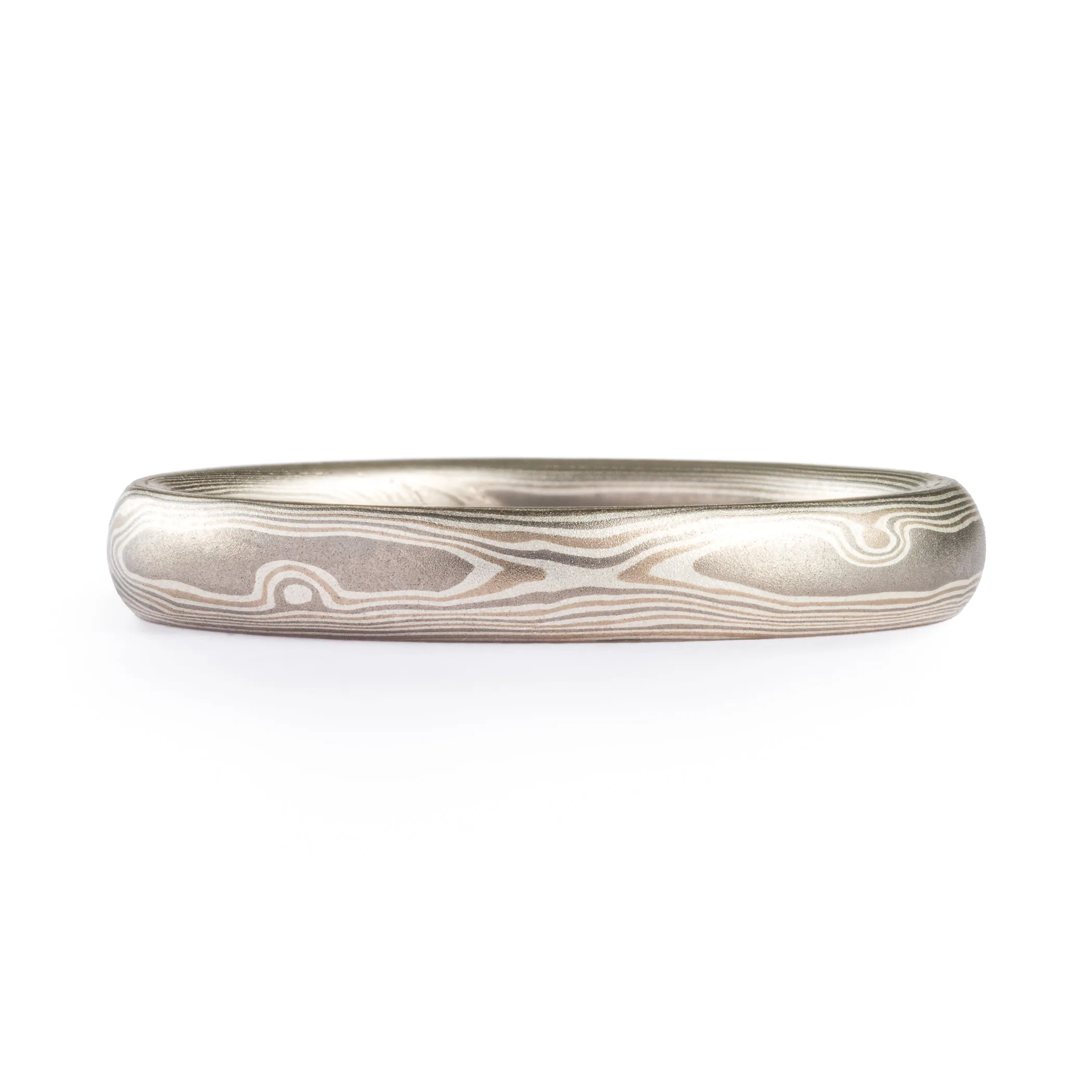 Sophisticated Mokume Gane Wedding Set in Smoke Palette and Woodgrain Pattern with Diamonds & Sapphires