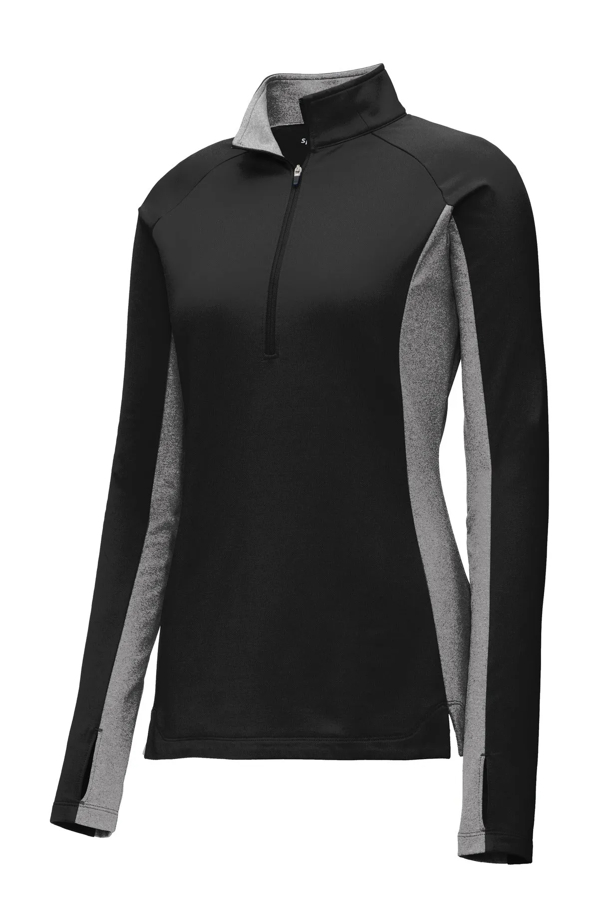 Sport-Tek Women's Sport-Wick Stretch Contrast 1/4-Zip Pullover. LST854 Black/ Charcoal Grey Heather