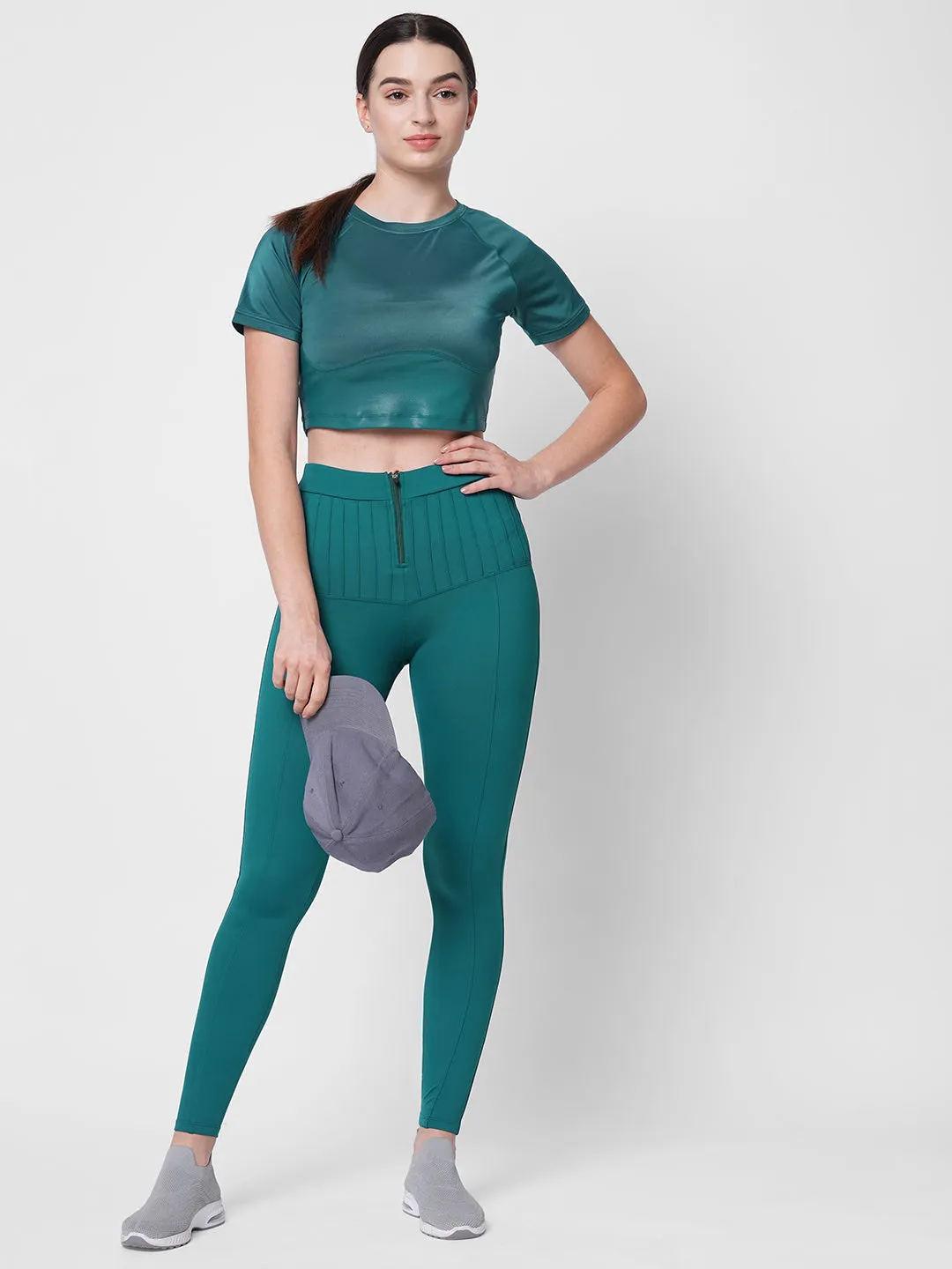 Sporty stylish pintuck teal green tights