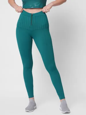 Sporty stylish pintuck teal green tights