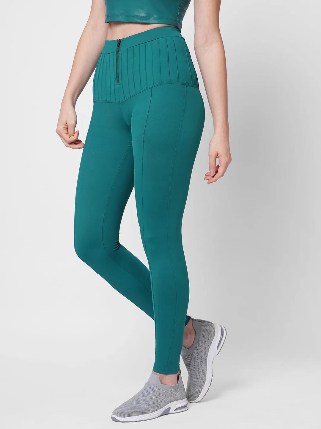 Sporty stylish pintuck teal green tights