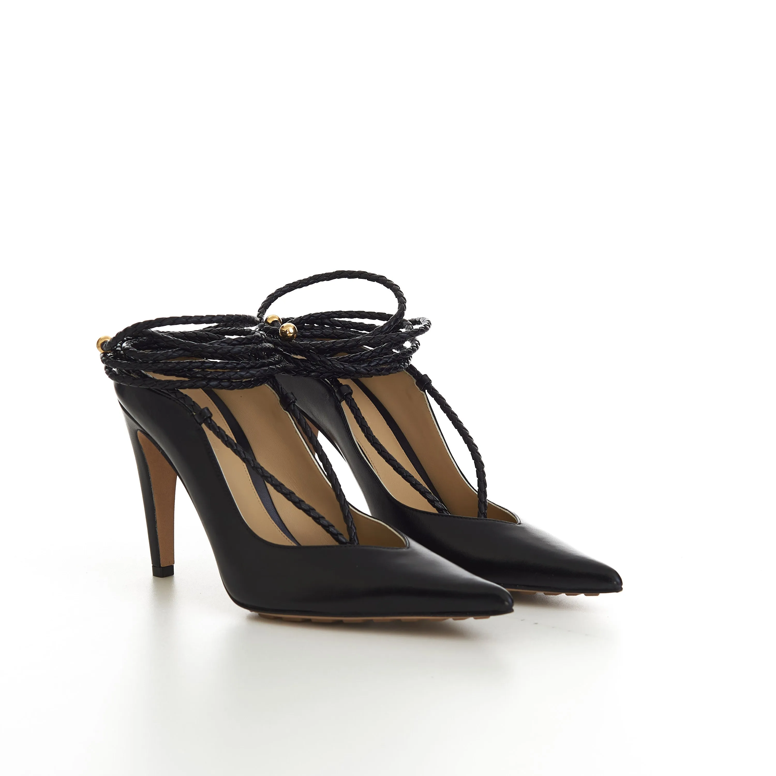 Spritz Strap Open Back Pumps In Black Leather