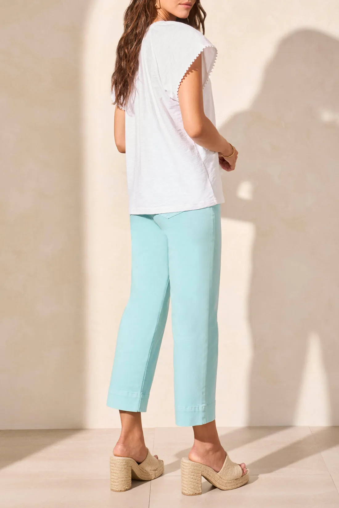 S/S Split Neck Top w/ Tassel - White