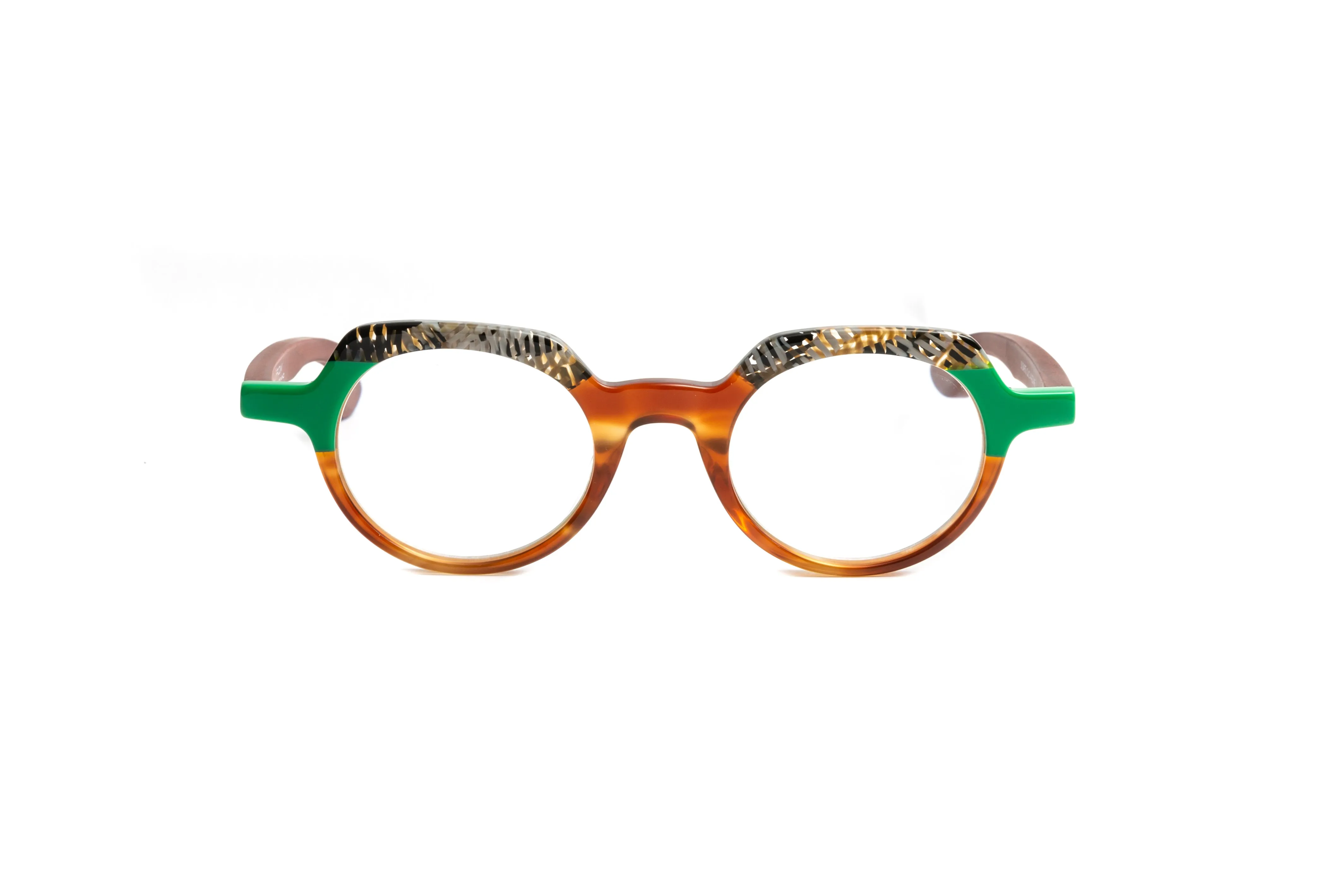 St. Barths Round Green/ Tortoise/ Brown Cherry Wood Reading Glasses