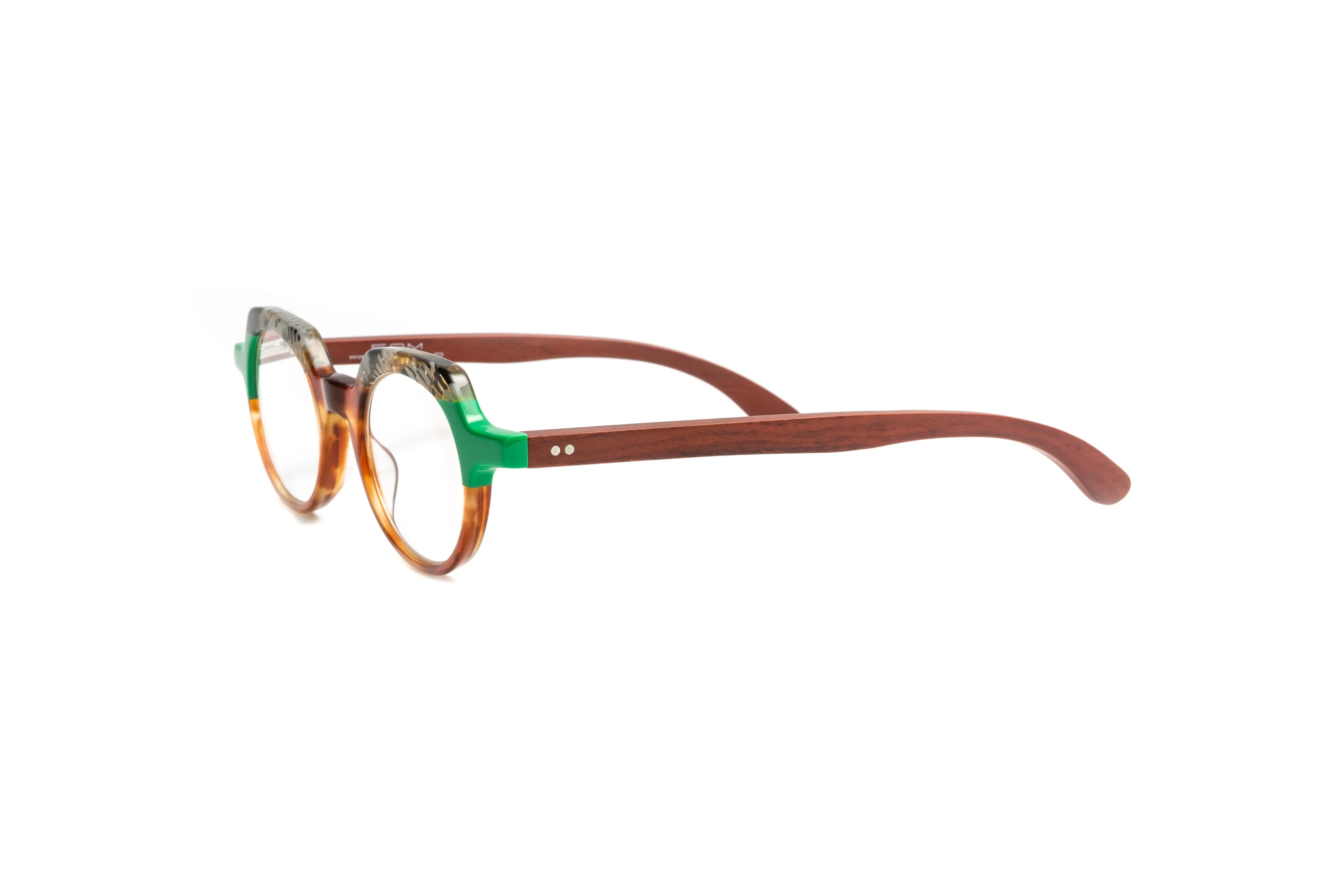 St. Barths Round Green/ Tortoise/ Brown Cherry Wood Reading Glasses
