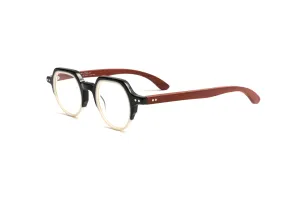 St. Tropez Round Black/ Ivory Cherry Wood Unisex Reading Glasses