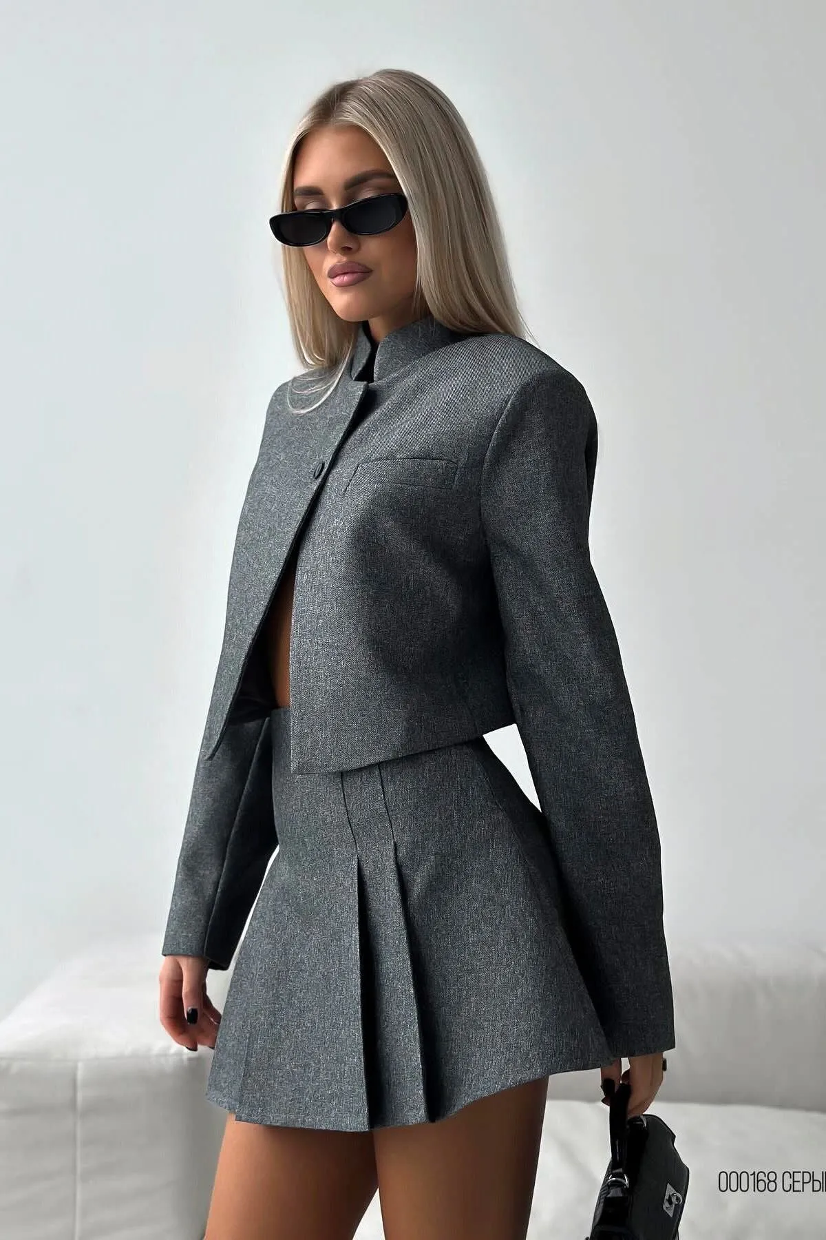 Stand-up Collar Cardigan Suit