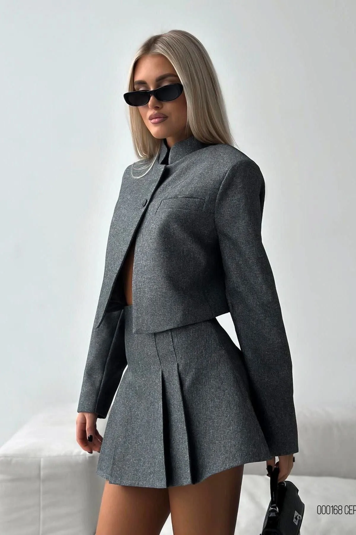 Stand-up Collar Cardigan Suit