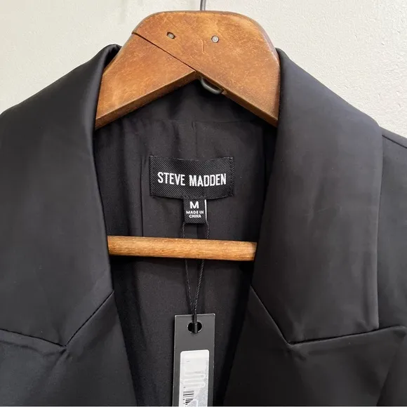 Steve Madden Womens Misha Black Satin Work One-Button Blazer Jacket Size Medium