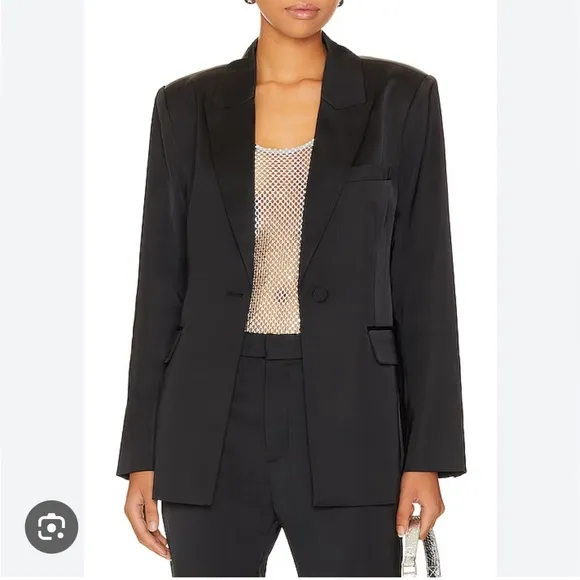 Steve Madden Womens Misha Black Satin Work One-Button Blazer Jacket Size Medium