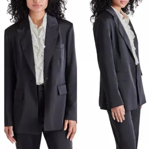 Steve Madden Womens Misha Black Satin Work One-Button Blazer Jacket Size Medium
