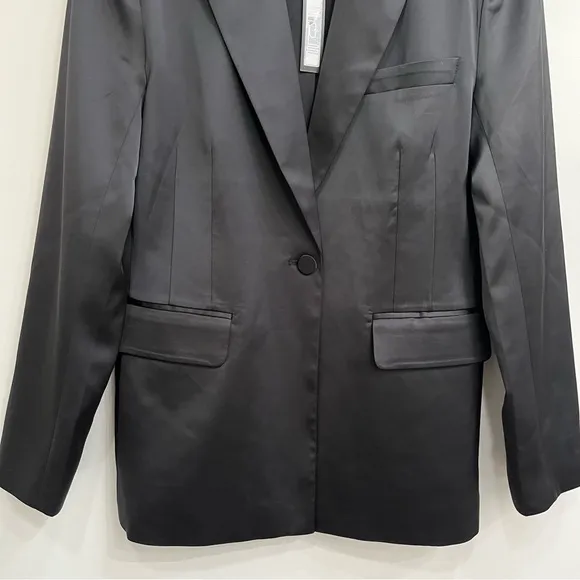 Steve Madden Womens Misha Black Satin Work One-Button Blazer Jacket Size Medium