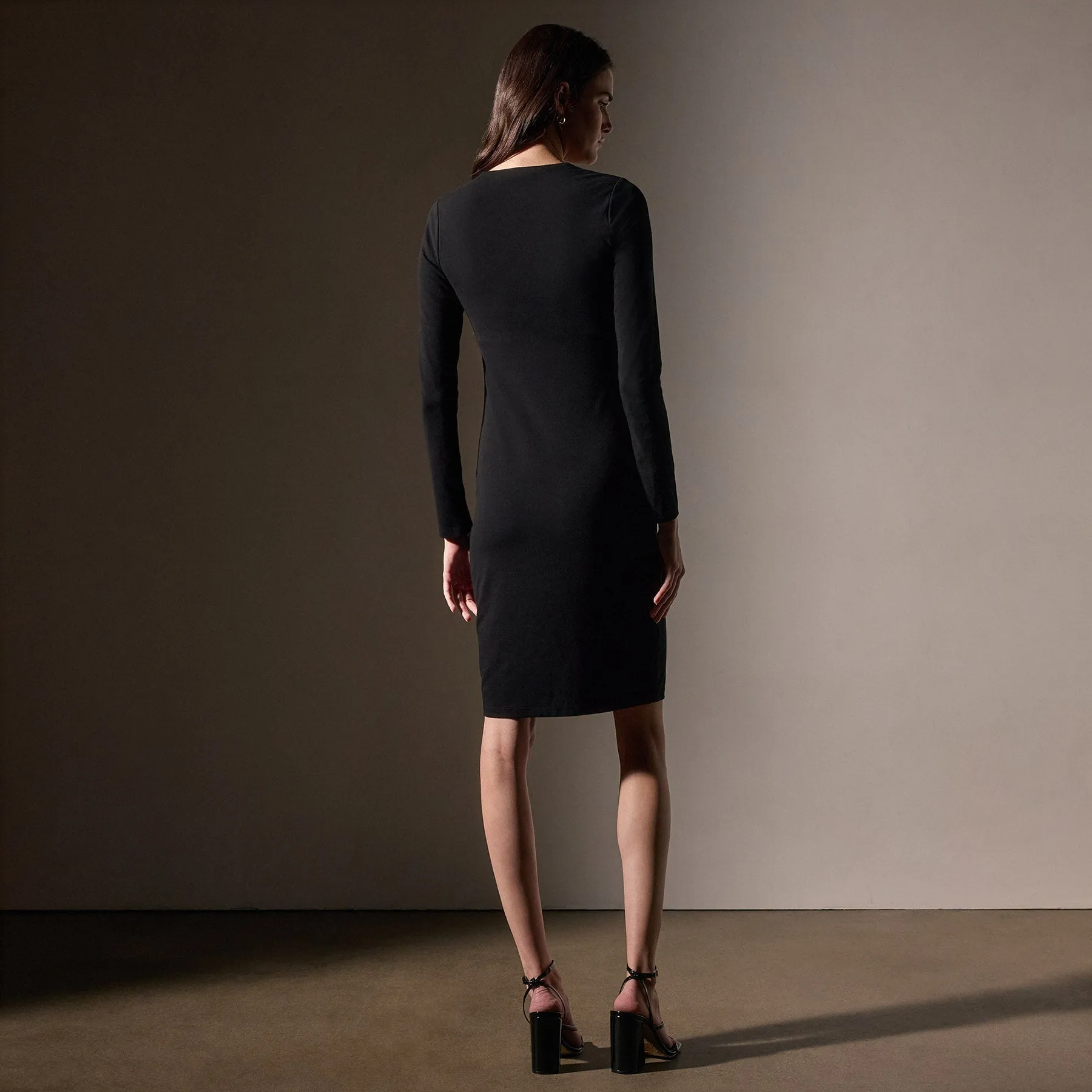 Stretch Lotus Open Neck Dress - Black