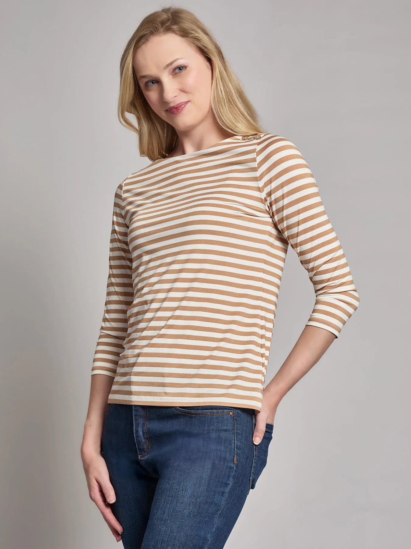 Stripe Button Shoulder Jersey Top