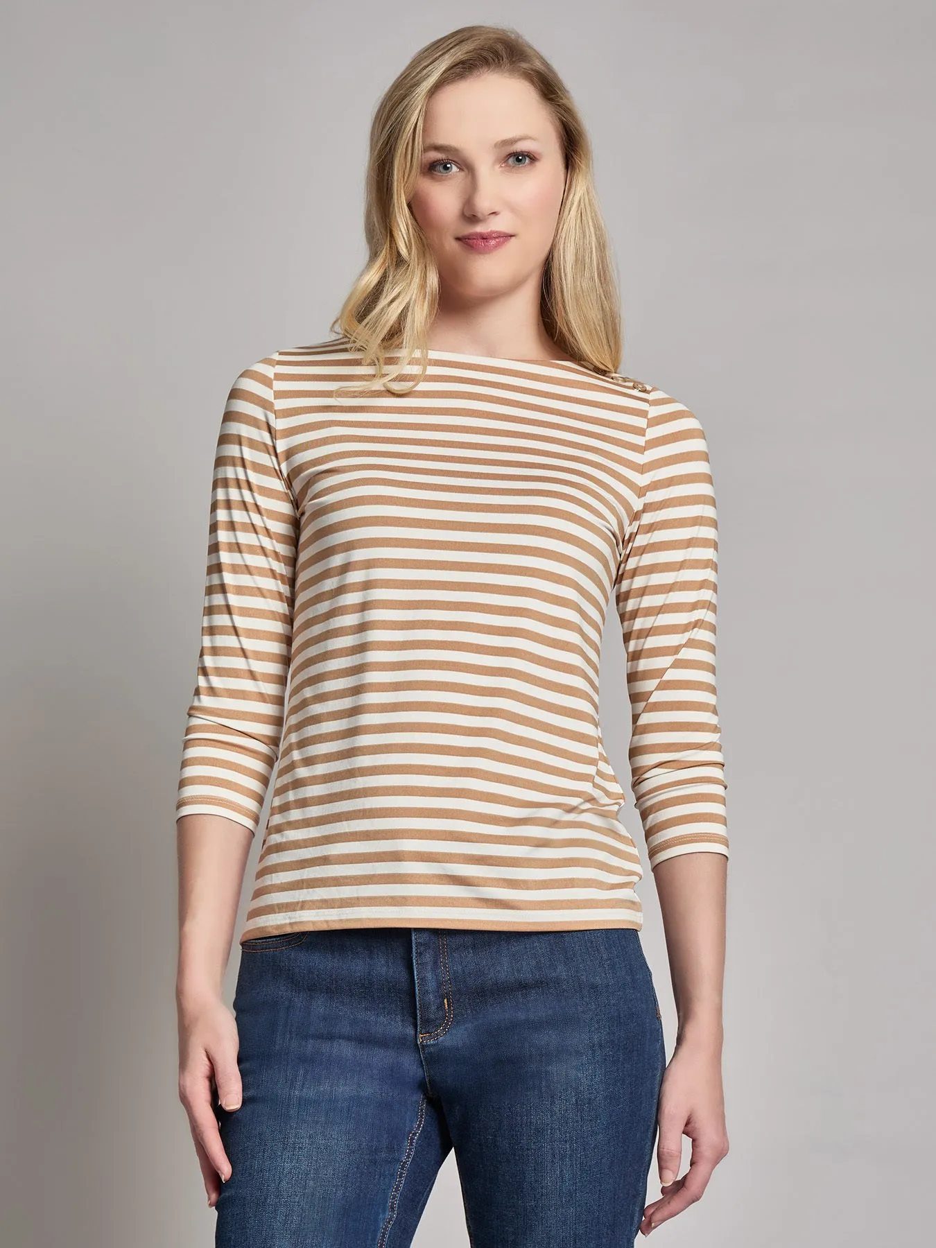 Stripe Button Shoulder Jersey Top