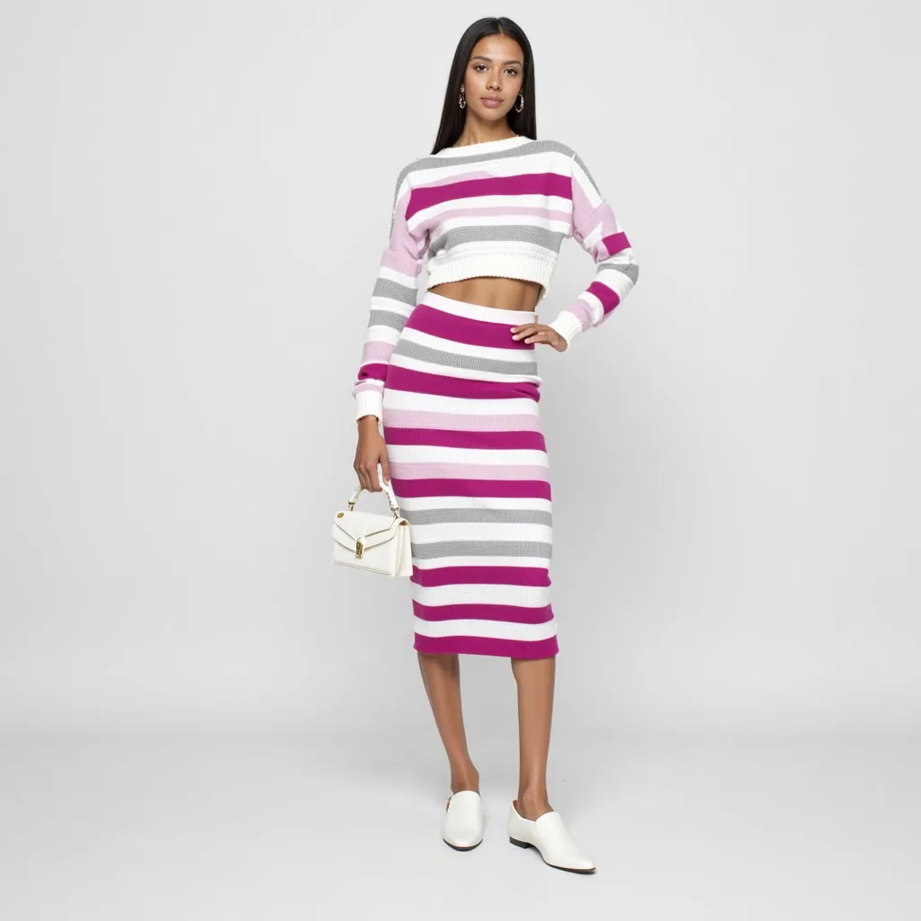 Striped knitted hip-hugging suit