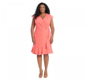 Suite 7 Womens Plus Size Cascade Ruffle Faux-Wrap Dress T6165WKH