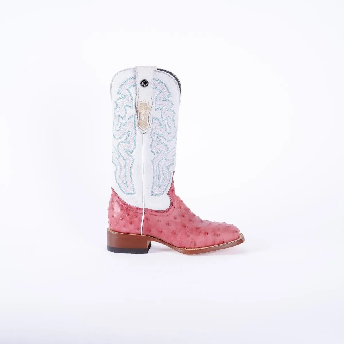 TANNER MARK WOMEN’S Ostrich Print Pink Cowgirl Boots With Montana Ice Top