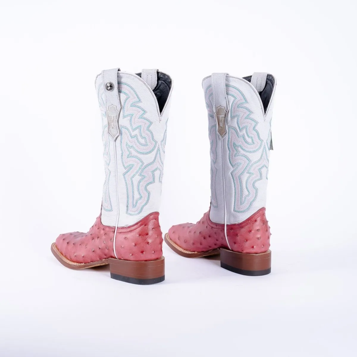 TANNER MARK WOMEN’S Ostrich Print Pink Cowgirl Boots With Montana Ice Top