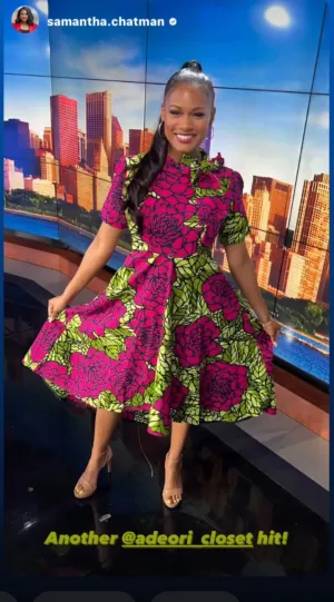 Teni Bow Neck dress -  Pink and green