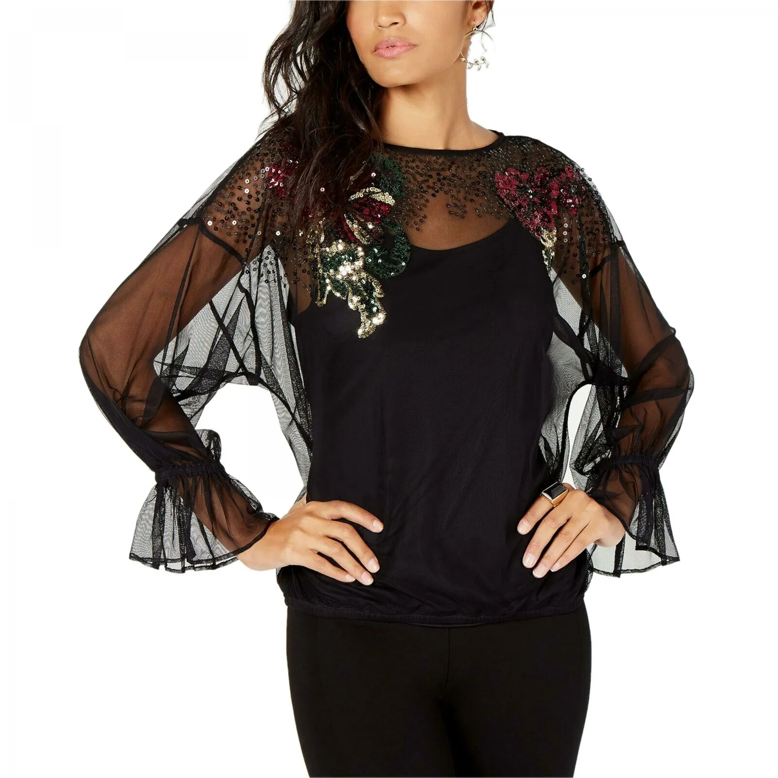 Thalia Sodi Women's Embellished Mesh Top. 100041567