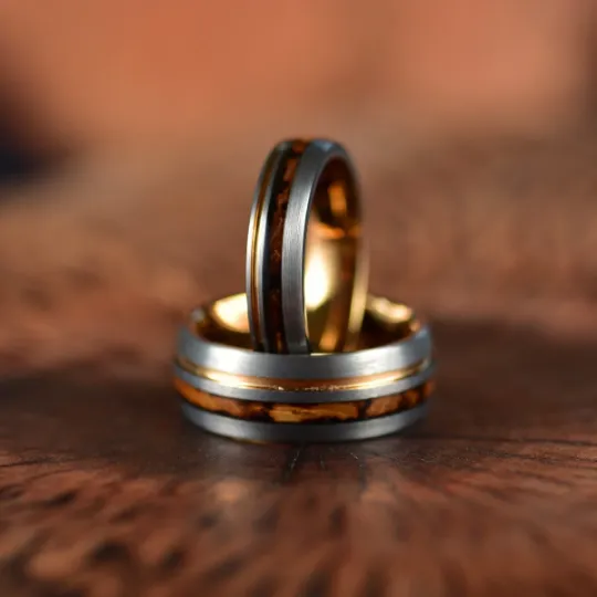 The Charred Barrel - Charred Whiskey Barrel Brushed Tungsten 5MM