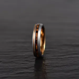 The Charred Barrel - Charred Whiskey Barrel Brushed Tungsten 5MM