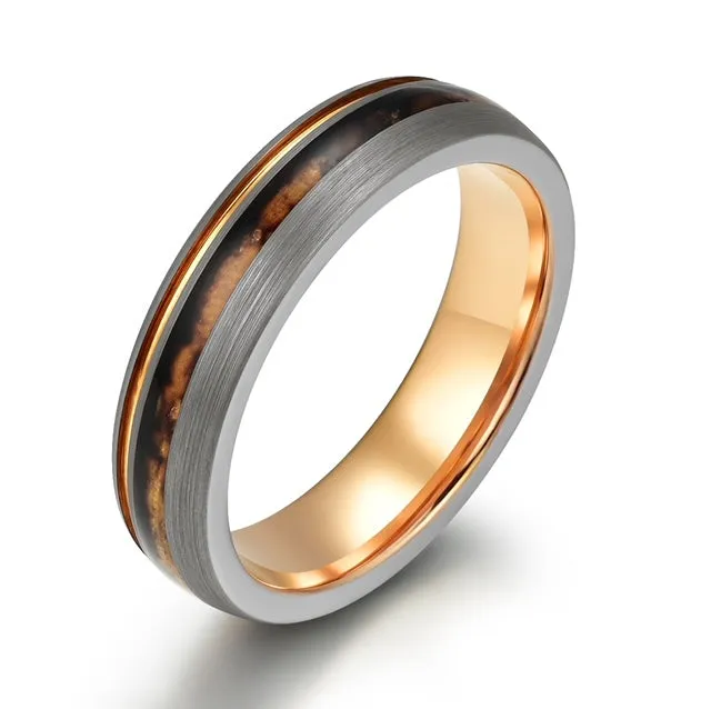 The Charred Barrel - Charred Whiskey Barrel Brushed Tungsten 5MM