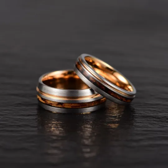 The Charred Barrel - Charred Whiskey Barrel Brushed Tungsten 5MM